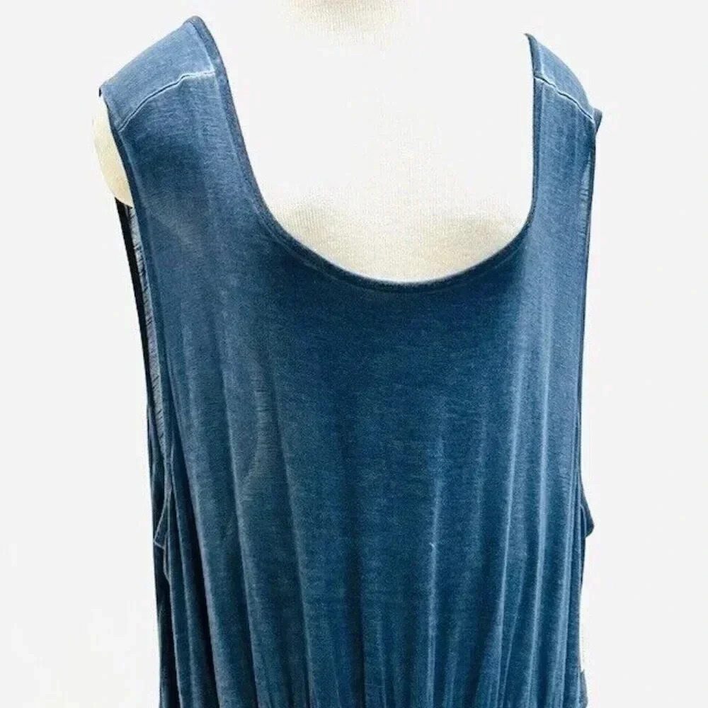 WT SONOMA Women Sleeveless Blue Tie Elastic Waist Scoop Neck Maxi Dress Size 4X
